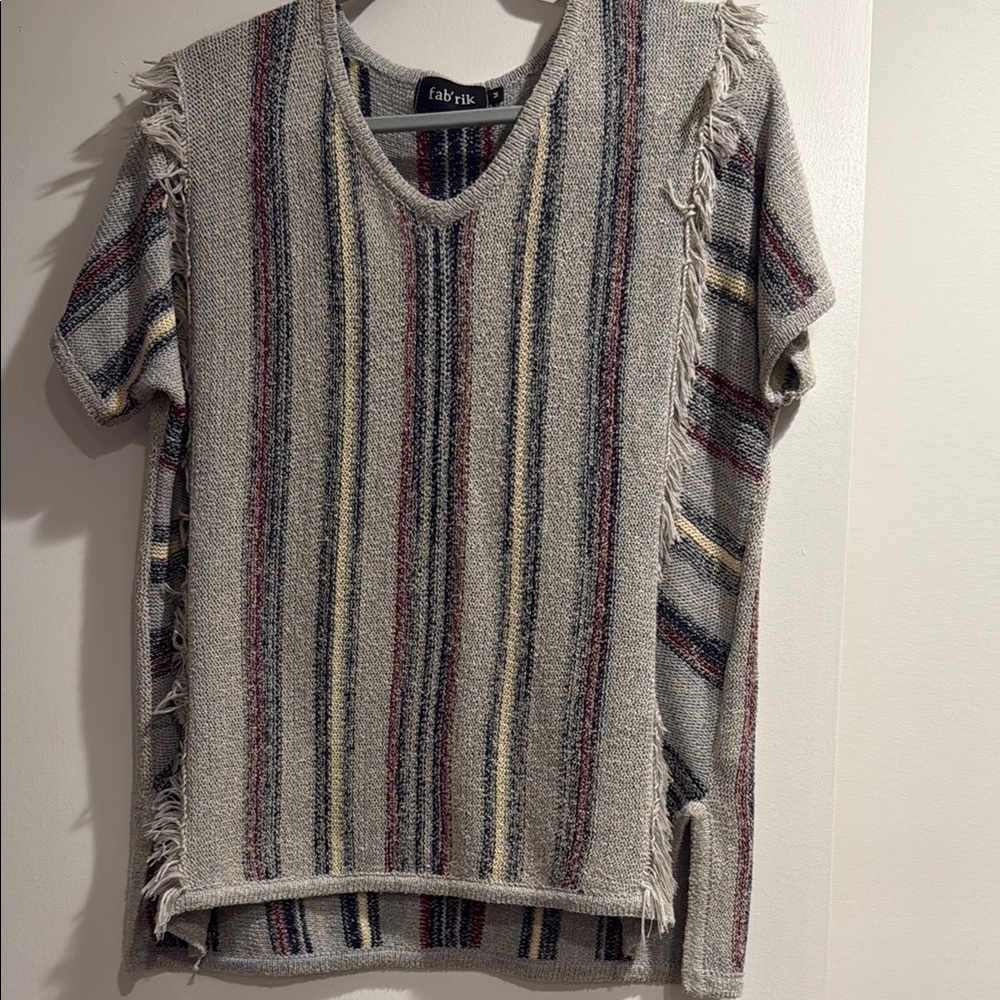 Striped Fringe Knit Top